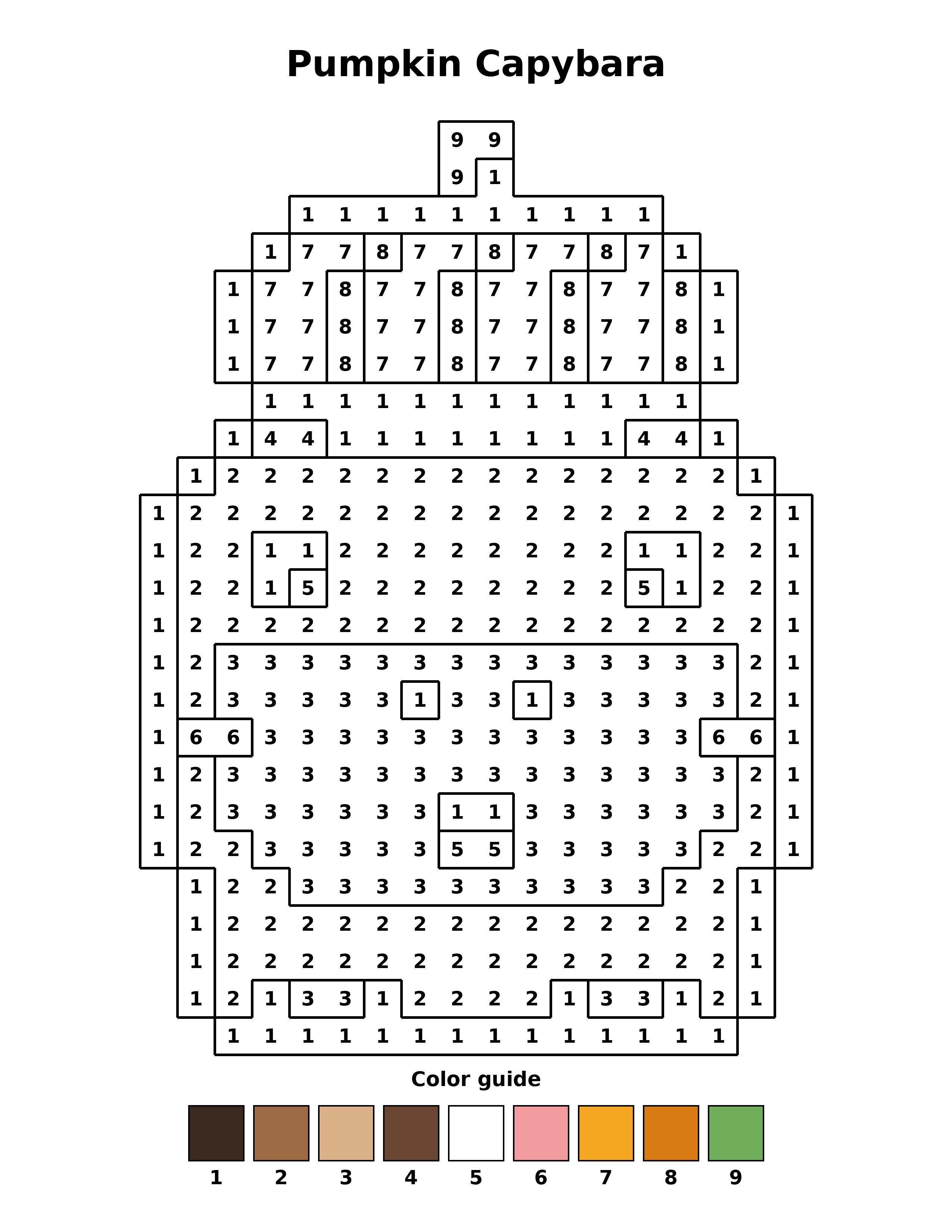 Free printable pumpkin capybara coloring page — black and white line art for kids