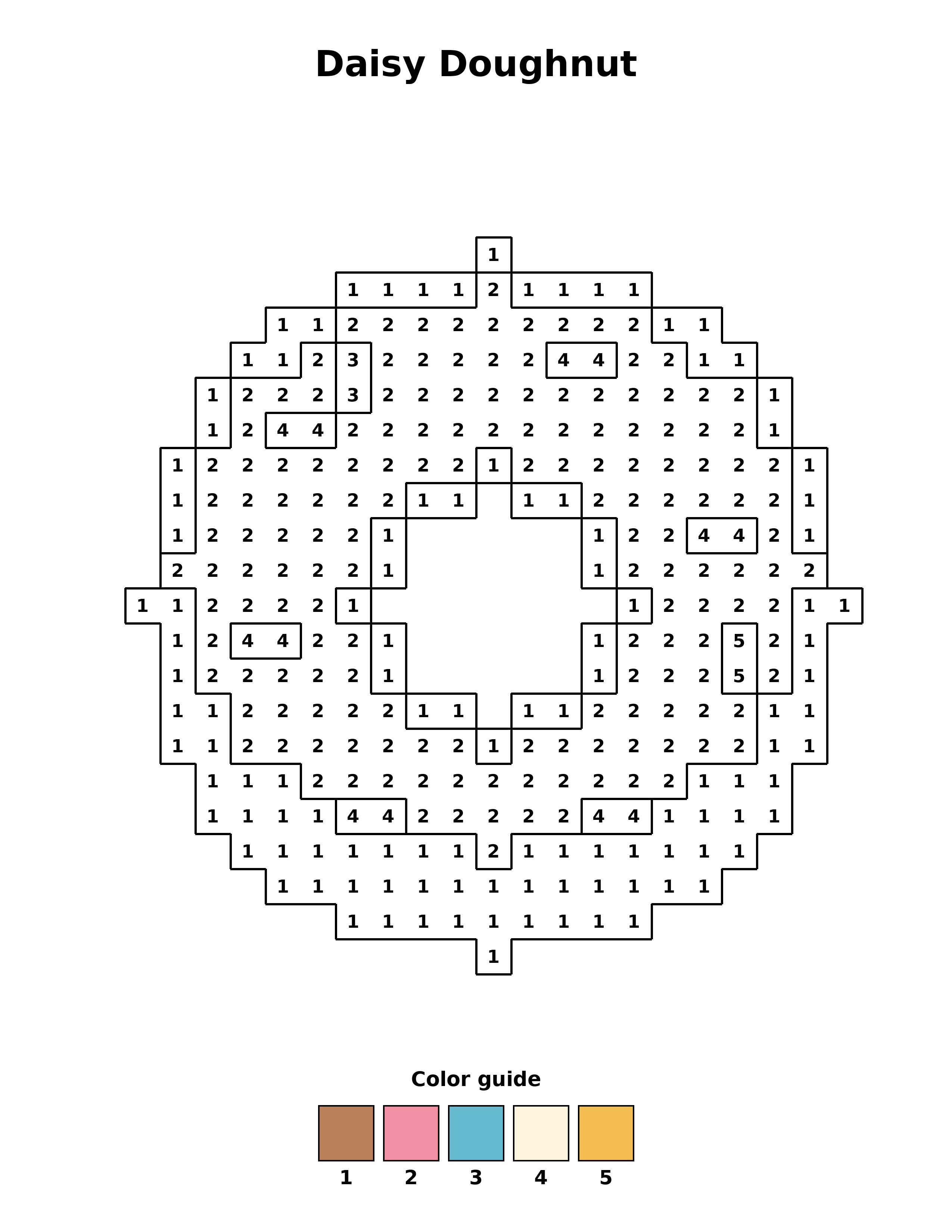 Free printable daisy doughnut coloring page — black and white line art for kids