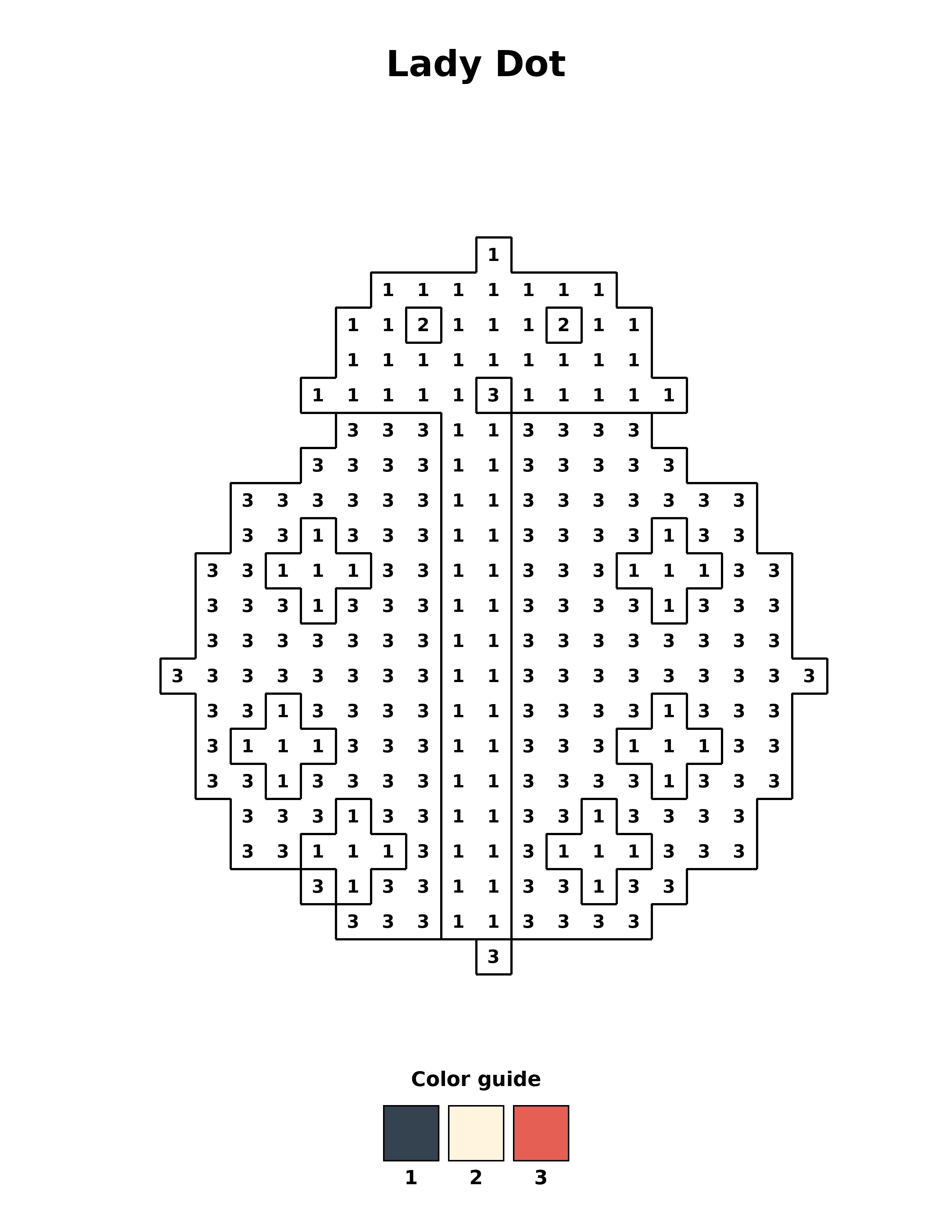 Free printable lady dot coloring page — black and white line art for kids